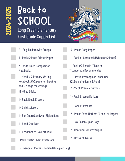 First Grade Supply Lists